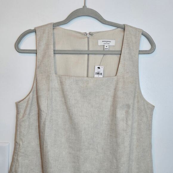 NWT Banana Republic Linen Blend Square Neck Dress Sz M Beige Shift Neutral $110 - Picture 2 of 11